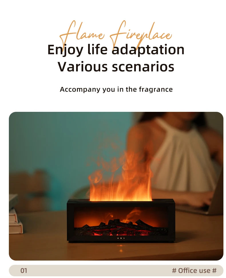 Colorful Flame Fireplace Aroma Diffuser Waterless Auto-Off Air Humidifier(Timer Remote Control)