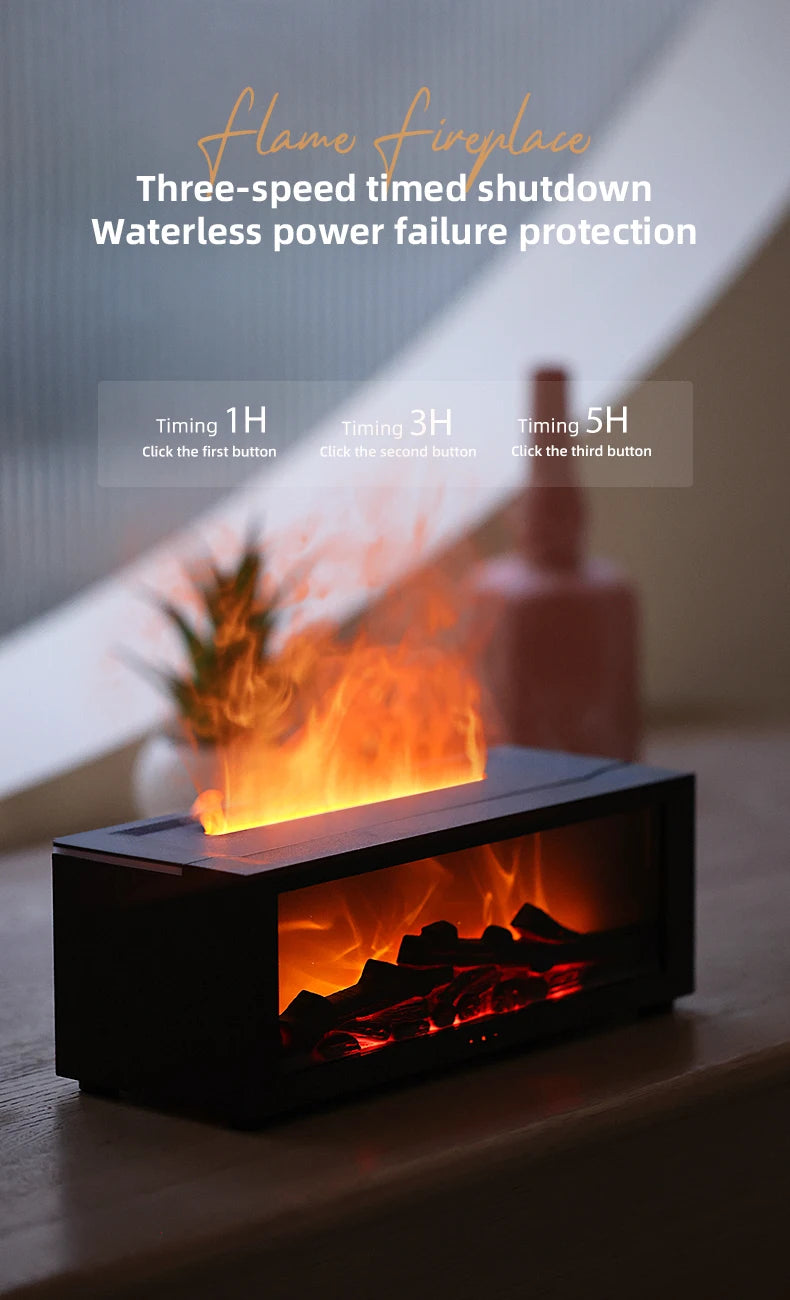 Colorful Flame Fireplace Aroma Diffuser Waterless Auto-Off Air Humidifier(Timer Remote Control)