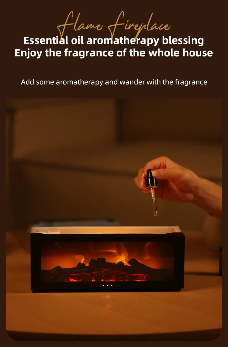 Colorful Flame Fireplace Aroma Diffuser Waterless Auto-Off Air Humidifier(Timer Remote Control)