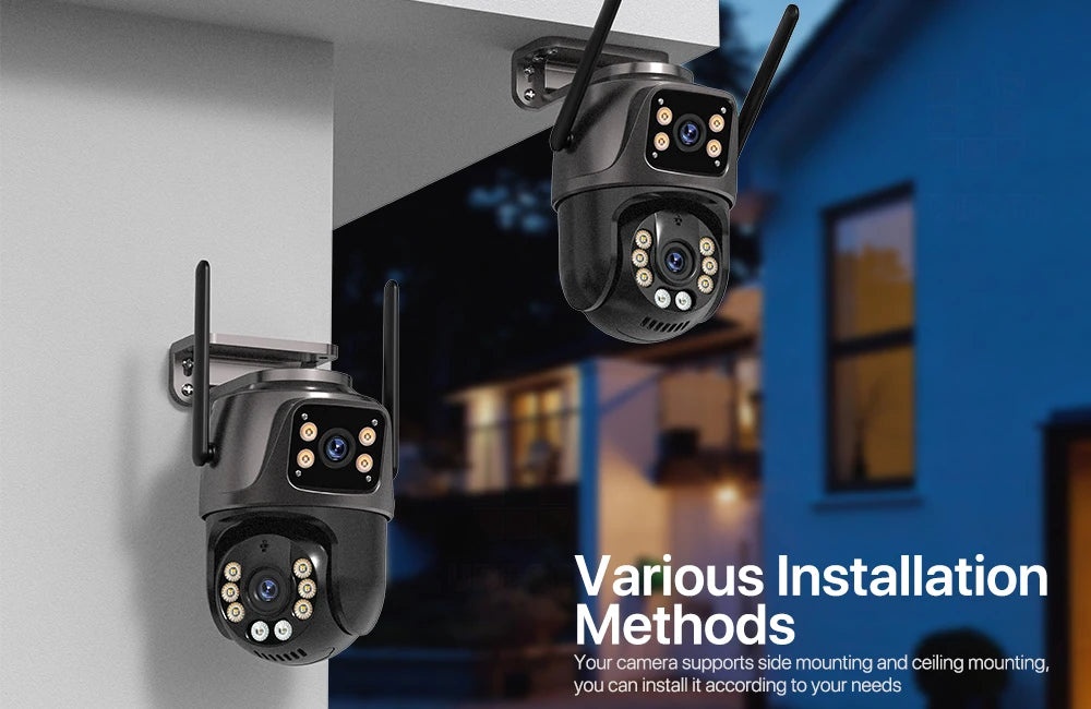 4K 8MP HD Wifi PTZ Camera Outdoor (4MP Dual Lens Dual Screen AI Auto Tracking IP Camera CCTV Audio Video Surveillance)