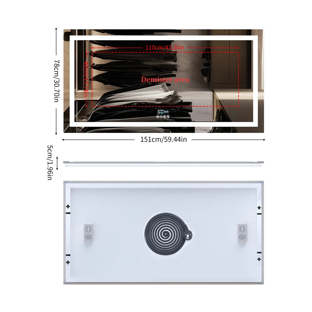 Large Illuminated LED Bluetooth Vanity Mirror(Anti-Fog)
