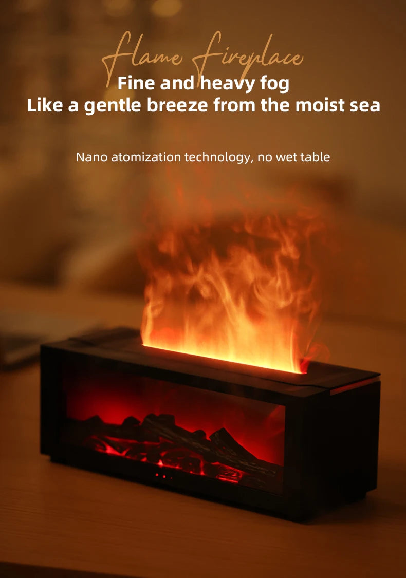 Colorful Flame Fireplace Aroma Diffuser Waterless Auto-Off Air Humidifier(Timer Remote Control)