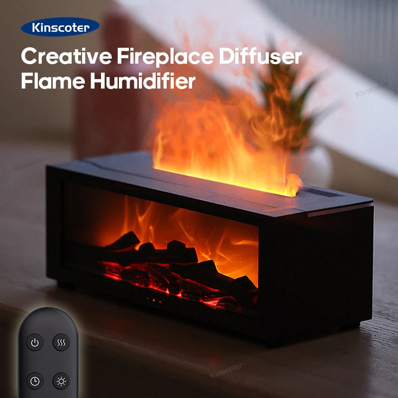 Colorful Flame Fireplace Aroma Diffuser Waterless Auto-Off Air Humidifier(Timer Remote Control)