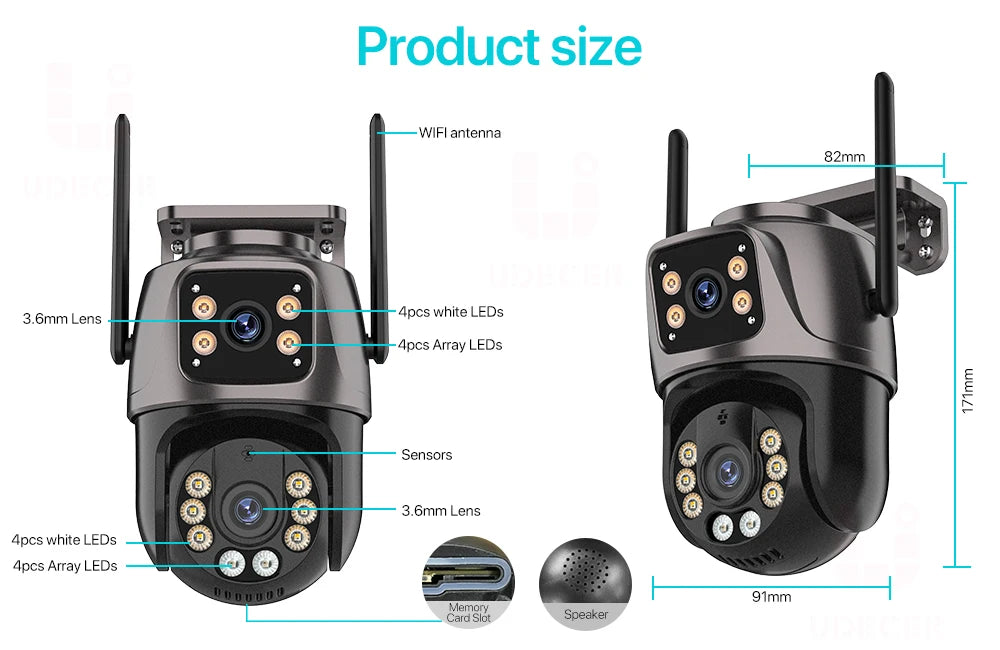 4K 8MP HD Wifi PTZ Camera Outdoor (4MP Dual Lens Dual Screen AI Auto Tracking IP Camera CCTV Audio Video Surveillance)