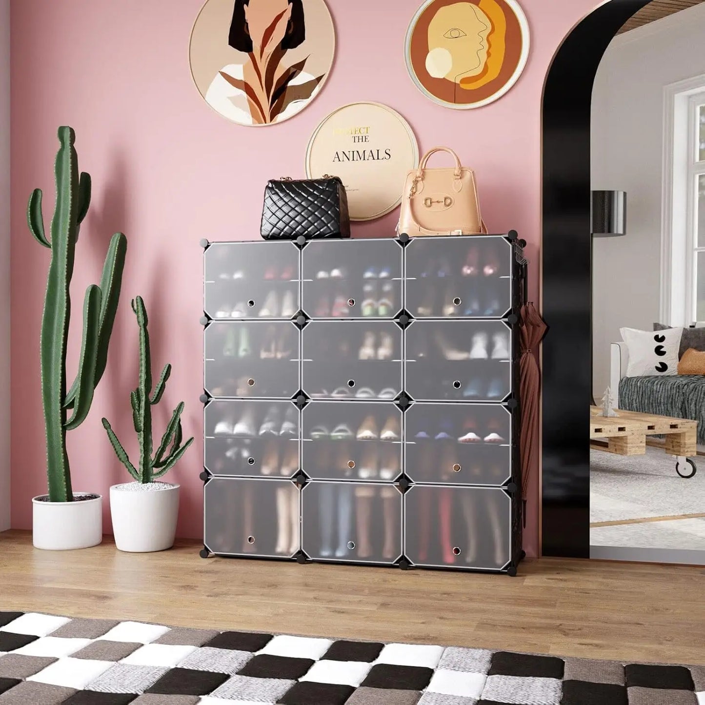 Expandable 48-Pair Shoe Organizer with Door(8-Tier)
