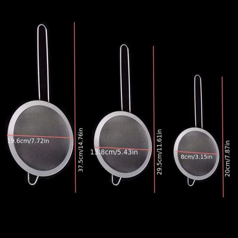 Set of 3 Fine Mesh Strainer Stainless Steel Skimmer