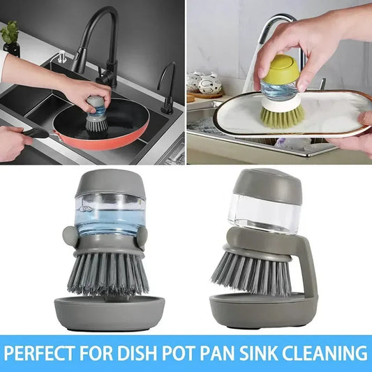 Soap-Dispensing Palm Brush With Holder Drip Tray