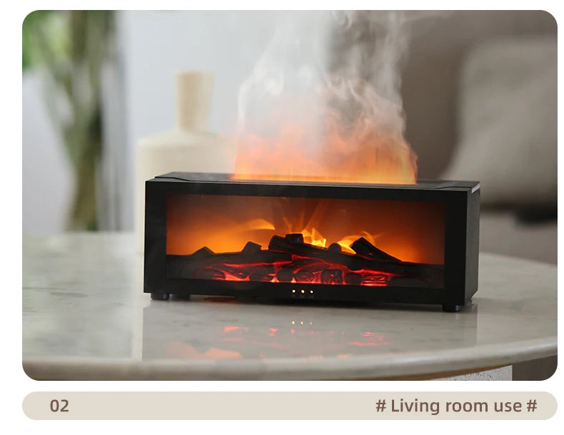 Colorful Flame Fireplace Aroma Diffuser Waterless Auto-Off Air Humidifier(Timer Remote Control)