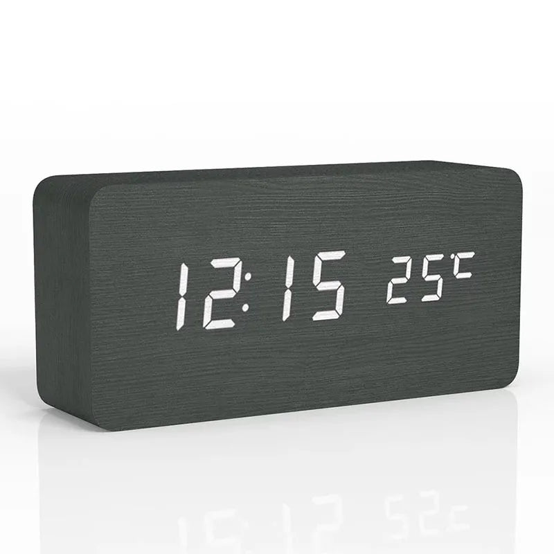 Wooden LED Alarm Clock with Temperature Display