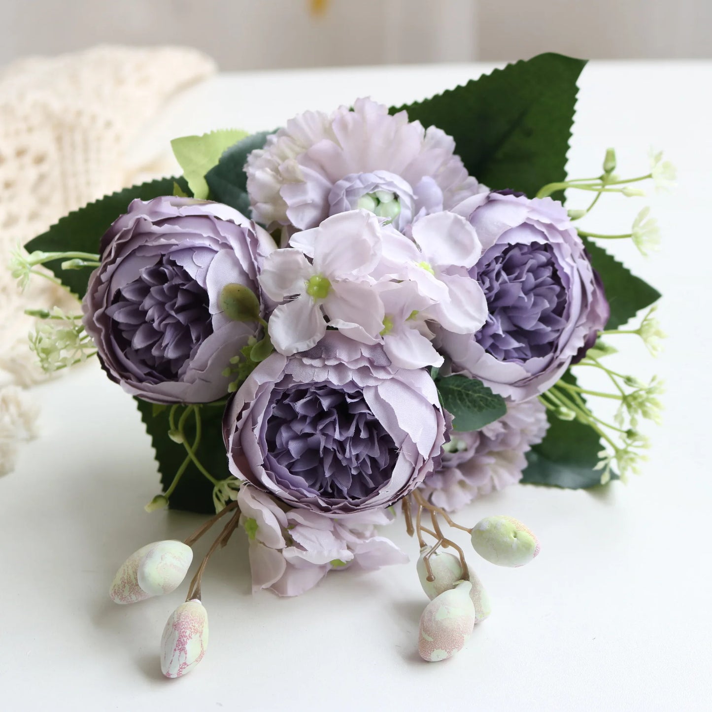Silk Rose Pink Peony Bouquet, 30cm, 5 Big Heads & 4 Buds
