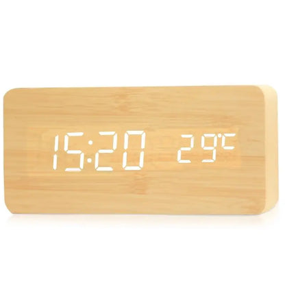 Wooden LED Alarm Clock with Temperature Display