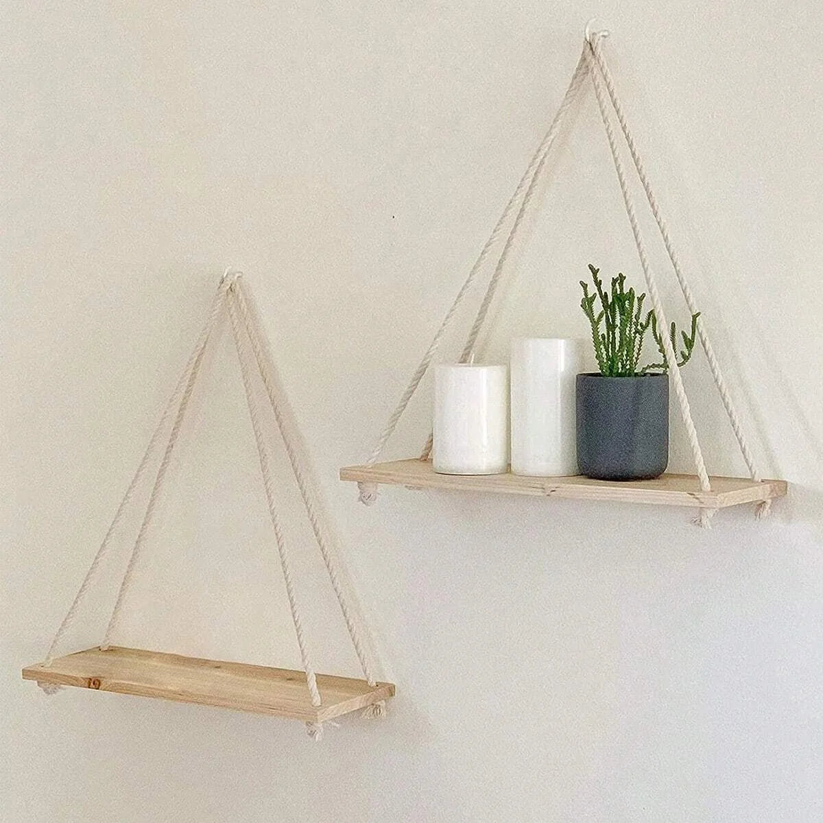 Wooden Swing Wall Shelf with Hemp Rope