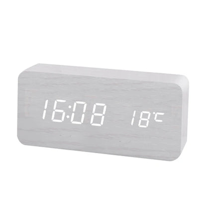 Wooden LED Alarm Clock with Temperature Display