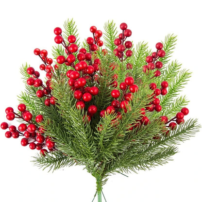 Christmas Pine Branches with Red Berries (10 Pcs)