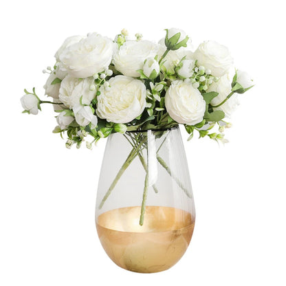 Silk Rose Pink Peony Bouquet, 30cm, 5 Big Heads & 4 Buds