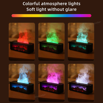 Colorful Flame Fireplace Aroma Diffuser Waterless Auto-Off Air Humidifier(Timer Remote Control)