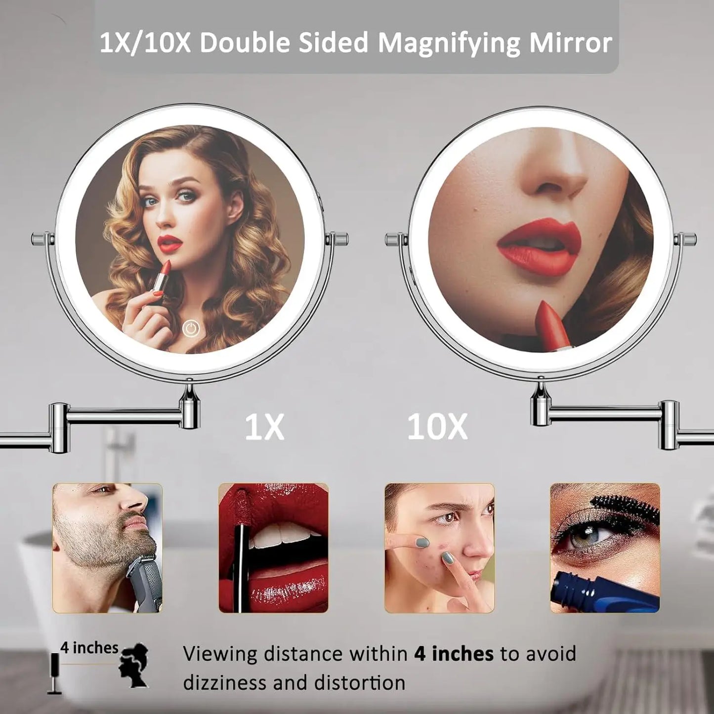 8" Rechargeable Vanity Mirror(10x Magnification)