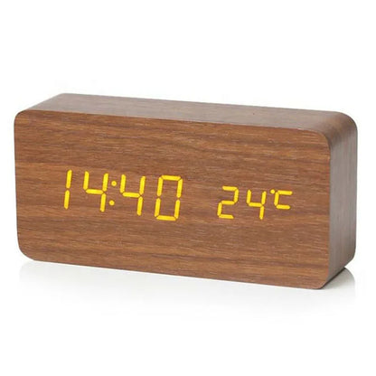 Wooden LED Alarm Clock with Temperature Display