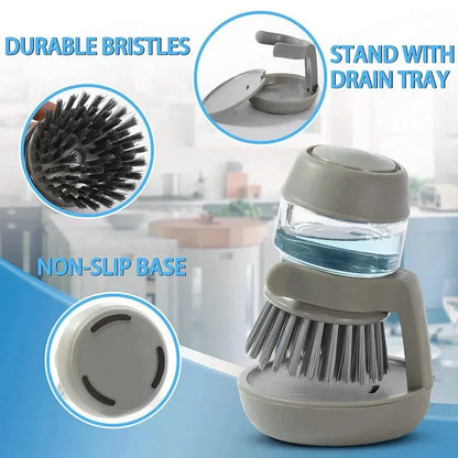 Soap-Dispensing Palm Brush With Holder Drip Tray