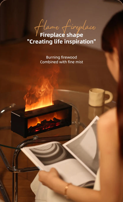Colorful Flame Fireplace Aroma Diffuser Waterless Auto-Off Air Humidifier(Timer Remote Control)