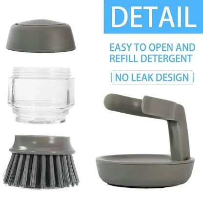 Soap-Dispensing Palm Brush With Holder Drip Tray