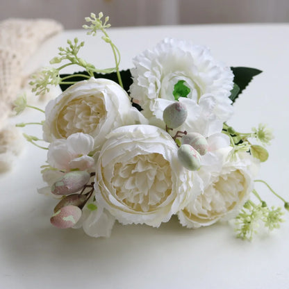 Silk Rose Pink Peony Bouquet, 30cm, 5 Big Heads & 4 Buds