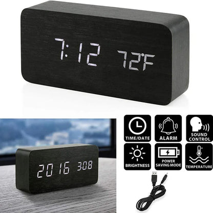 Wooden LED Alarm Clock with Temperature Display