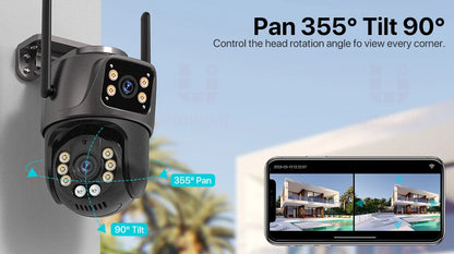 4K 8MP HD Wifi PTZ Camera Outdoor (4MP Dual Lens Dual Screen AI Auto Tracking IP Camera CCTV Audio Video Surveillance)