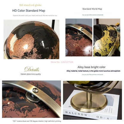 Premium European-Style Rotating Globe, Black & Gold(20/23 cm)