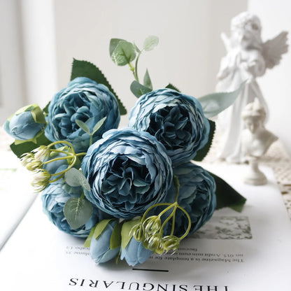 Silk Rose Pink Peony Bouquet, 30cm, 5 Big Heads & 4 Buds