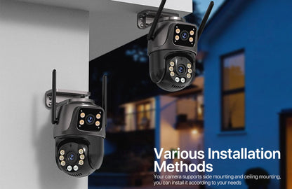 4K 8MP HD Wifi PTZ Camera Outdoor (4MP Dual Lens Dual Screen AI Auto Tracking IP Camera CCTV Audio Video Surveillance)
