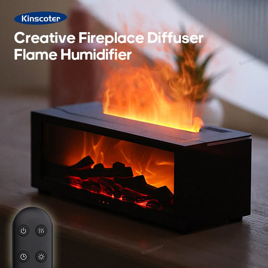 Colorful Flame Fireplace Aroma Diffuser Waterless Auto-Off Air Humidifier(Timer Remote Control)