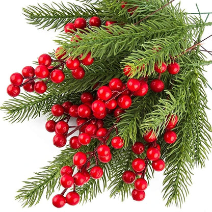 Christmas Pine Branches with Red Berries (10 Pcs)