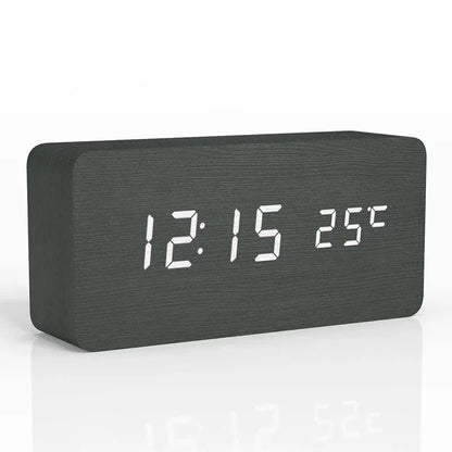 Wooden LED Alarm Clock with Temperature Display